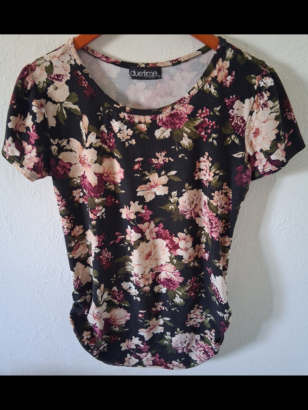 Duetime Maternity Black Floral Short-Sleeve Women's Top